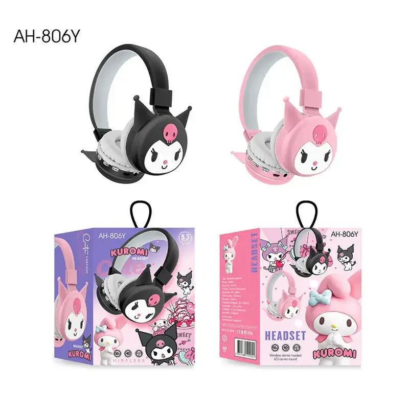AH-806Y Kuromi Kawaii Bluetooth Headphones – Wireless Anime Cartoon Stereo Headset