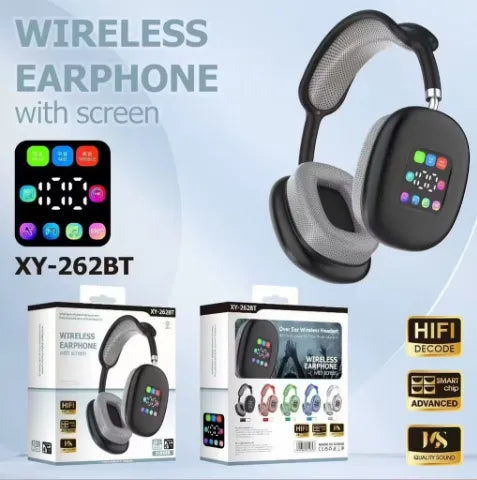 XY-262BT Wireless Bluetooth Headphones | Smart Digital Display Screen | HIFI Sound | Over-Ear | Grey
