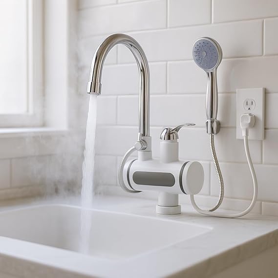 6.5kW Electric Instant Hot Water Shower Faucet – 3-Second Heating, LED Display, Shower Head & Hose Included
