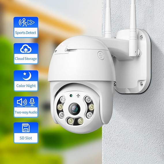 Wireless PTZ Security Camera | Siren Alarm | Spotlight | 360° | AI Motion Detection | Colour Night Vision | IP66 | WiFi Battery