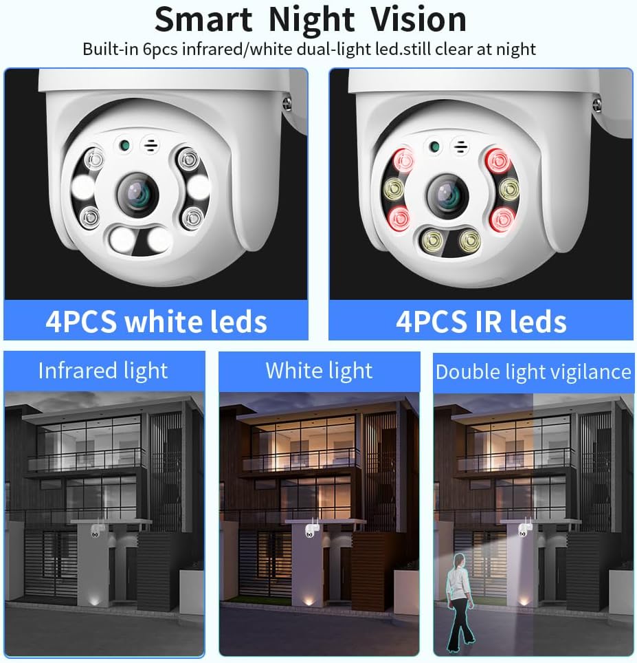 Wireless PTZ Security Camera | Siren Alarm | Spotlight | 360° | AI Motion Detection | Colour Night Vision | IP66 | WiFi Battery