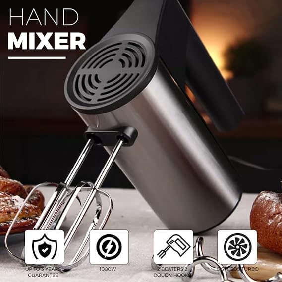Condere DH-6200 200W Electric Hand Mixer – 5-Speed + Turbo, Stainless Steel Beaters & Dough Hooks