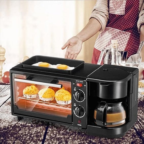 3-in-1 Mini Breakfast Maker – Electric Oven, Coffee Maker & Frying Pan | All-in-One Kitchen Appliance