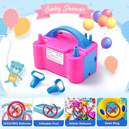Electric Balloon Pump 600W | Dual Nozzle | Portable | Inflates 2 Balloons at Once | Party Decorations