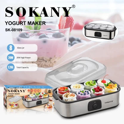 Sokany SK-08109 Automatic 8-Cup Yogurt Maker Machine – 20W, 1.26L