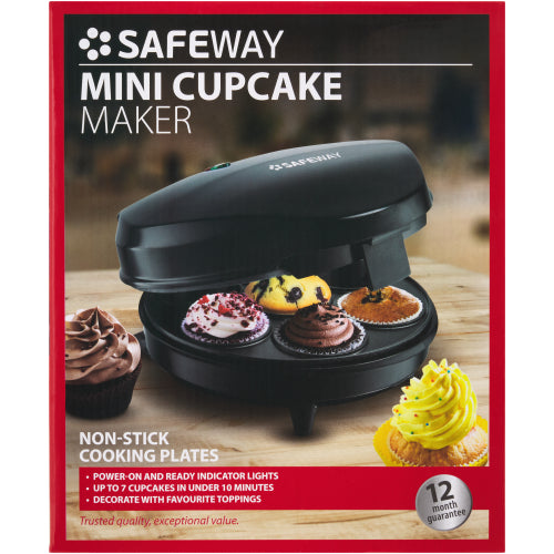 Safeway Mini Cupcake Maker 1200W | 7-Piece | Non-Stick Plates | Ready Indicator Light | Black