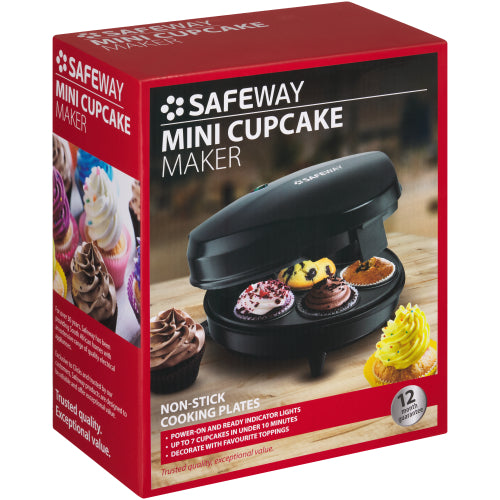 Safeway Mini Cupcake Maker 1200W | 7-Piece | Non-Stick Plates | Ready Indicator Light | Black