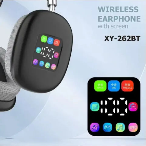 XY-262BT Wireless Bluetooth Headphones | Smart Digital Display Screen | HIFI Sound | Over-Ear | Grey