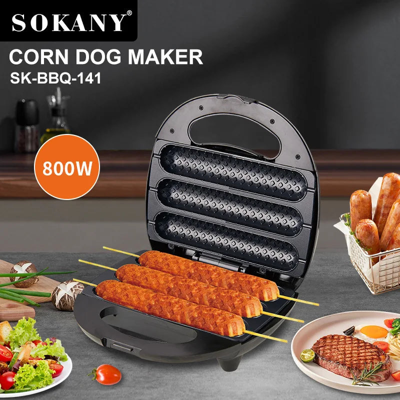 Sokany SK-BBQ-141 800W Electric Corn Dog & Hot Dog Grill Maker – Non-Stick, 4-Slot, Thermostat Control