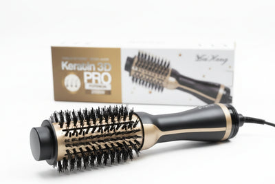 Keratin 3D Pro Hair Dryer Brush, 2000W Power, Ceramic-Coated Barrel, Adjustable Temperature Settings, Mixed Bristles, 360° Rotating Cable