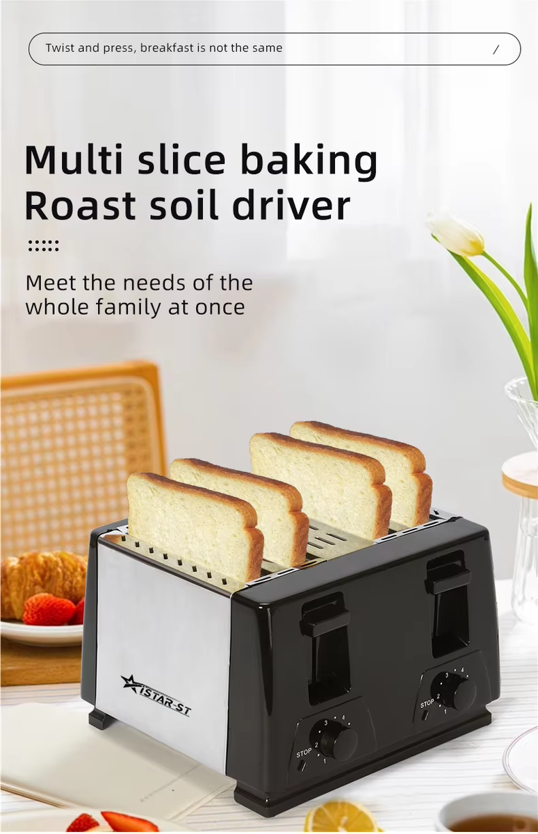 iStar-ST CS-3090 4-Slice Toaster 1300W | Stainless Steel | Removable Crumb Tray